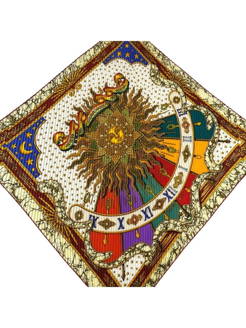 Hermes Scarf Carre Plisse Light Brown Red Multi Carpe Diem